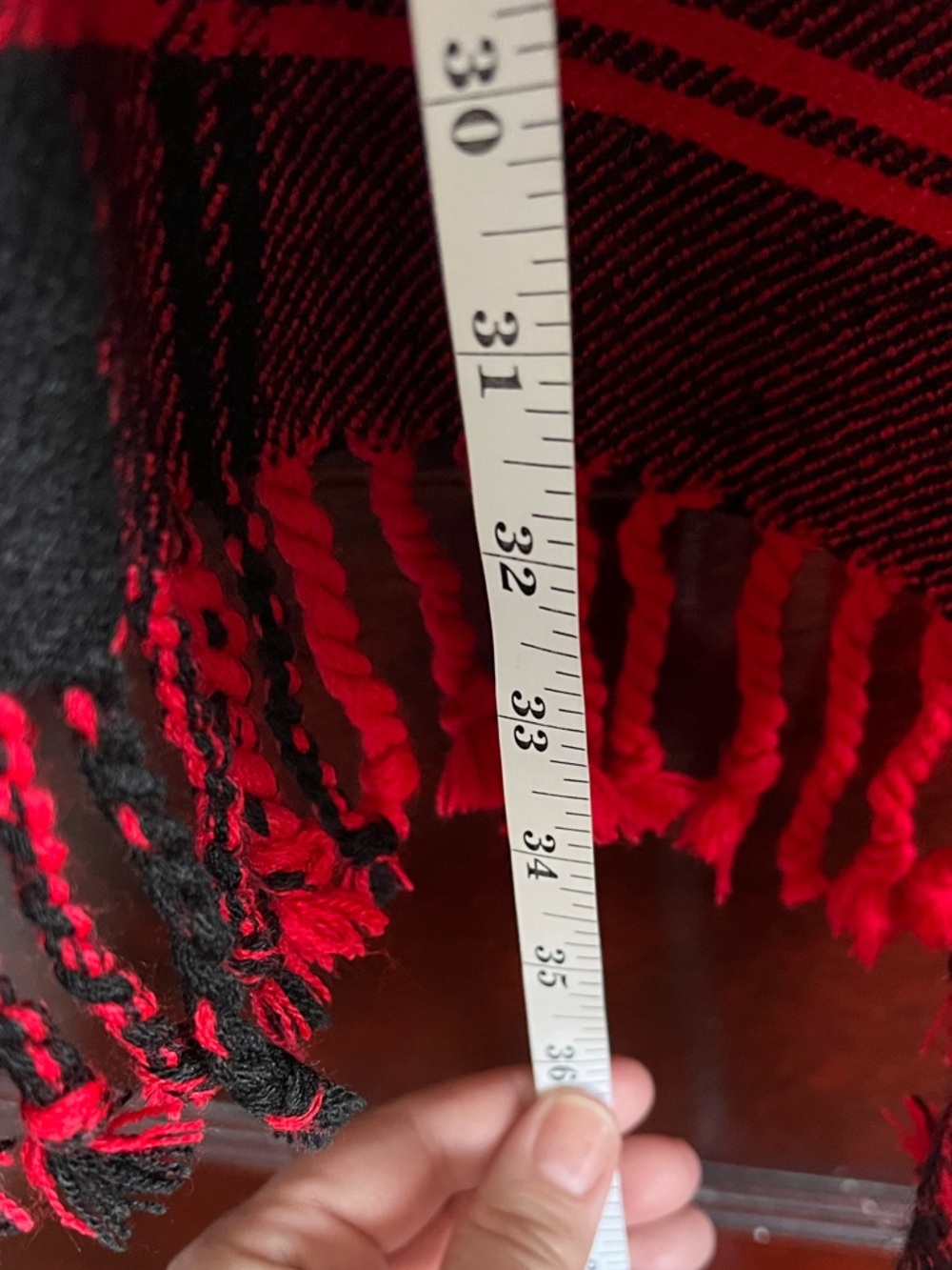 Talbots Red and Black Plaid Wool Blend Poncho with Fringe One Size - Picture 10 of 10